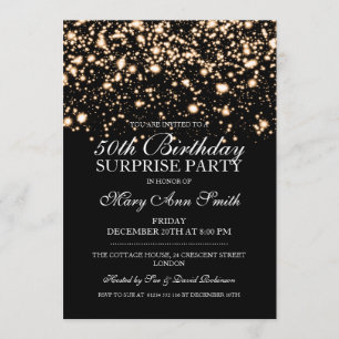 Surprise 50th Birthday Party Gold Midnight Glam Invitation