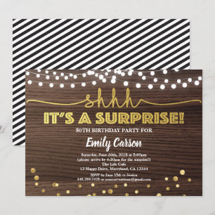 Surprise 50th birthday party invitation wood gold