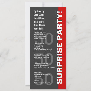SURPRISE 50th Birthday Party Modern Grey Red Invitation
