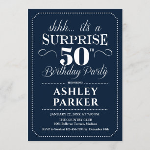 Surprise 50th Birthday Party - Navy White Invitation