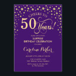 Surprise 50th Birthday Party - Purple Gold Invitation<br><div class="desc">Surprise 50th Birthday Party Invitation.
Elegant design in royal purple and faux glitter gold . Features script font and diamonds confetti. Cheers to 50 Years! Message me if you need further customization.</div>