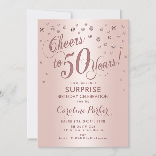 Surprise 50th Birthday Party - Rose Gold Invitation (Front)