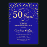 Surprise 50th Birthday Party - Royal Blue Gold Invitation<br><div class="desc">Surprise 50th Birthday Party Invitation.
Elegant design in sapphire royal blue and faux glitter gold . Features script font and diamonds confetti. Cheers to 50 Years! Message me if you need further customization.</div>