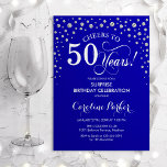 Surprise 50th Birthday Party - Royal Blue Silver Invitation<br><div class="desc">Surprise 50th Birthday Party Invitation.
Elegant design in royal blue and faux glitter silver. Features script font and diamonds confetti. Cheers to 50 Years! Message me if you need further customization.</div>