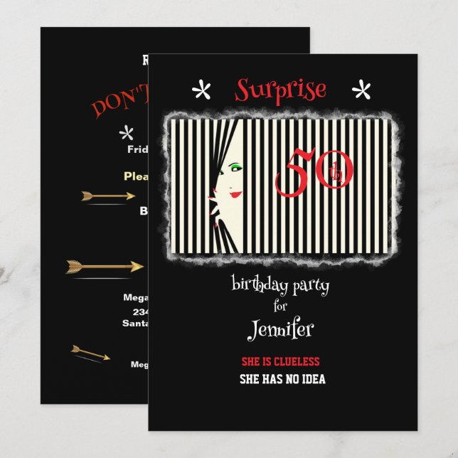 Surprise 50th Birthday Party Stripes Window Invitation (Front/Back)