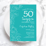 Surprise 50th Birthday Party - Turquoise Floral Invitation<br><div class="desc">Turquoise Floral Surprise 50th birthday party invitation. Minimalist modern design featuring botanical accents and typography script font. Simple feminine invite card perfect for a stylish female surprise bday celebration. Can be customized to any age.</div>