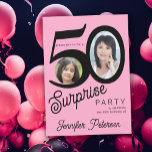 Surprise 50th birthday pink black photo invitation<br><div class="desc">Trendy bold typography 50th woman birthday surprise party invitation with 2 photos and modern retro style script. Easy to personalize with your text and pictures.      Digital download available, </div>