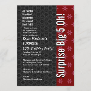 SURPRISE 50th Birthday Red and Black Stars B401 Invitation