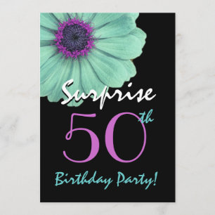 Surprise 50th Birthday Turquoise and Purple Daisy Invitation