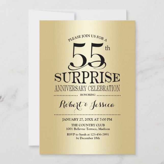 Surprise 55th Wedding Anniversary - Gold Invitation (Front)