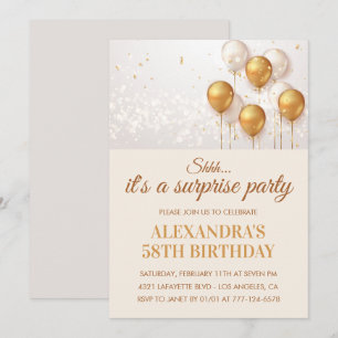 Surprise 58th birthday invitations Gold