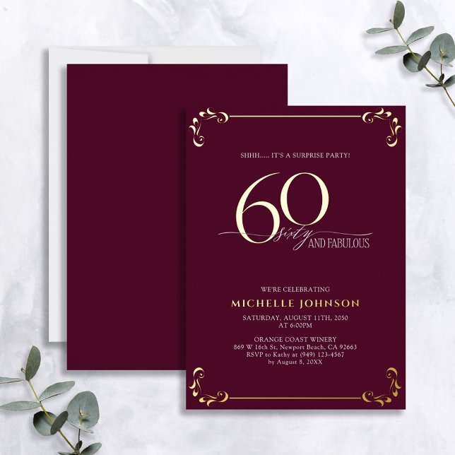 Surprise 60 & Fabulous Burgundy & Gold Birthday (Creator Uploaded)