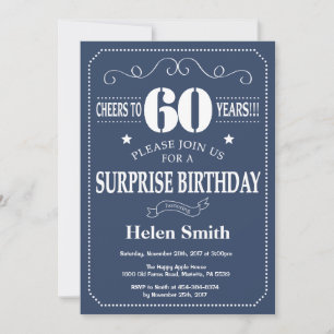 Surprise 60e anniversaire Invitation Bleu et Blanc