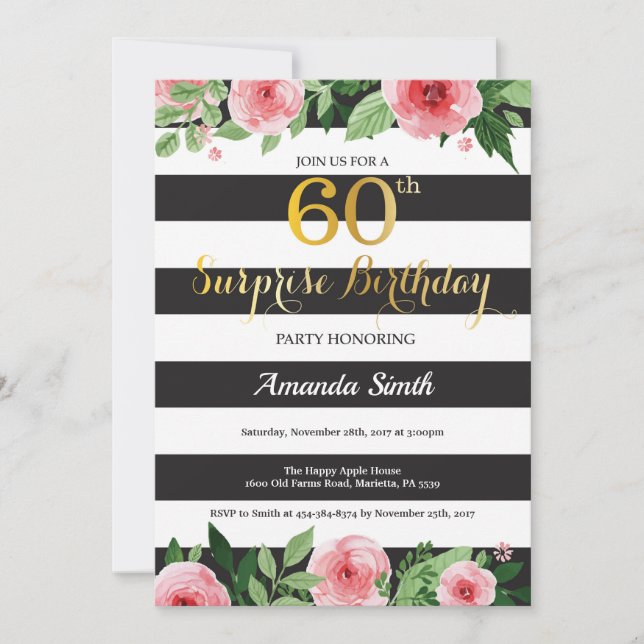 Surprise 60e anniversaire Invitation Femmes Floral (Devant)