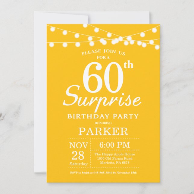 Surprise 60e anniversaire Invitation Jaune (Devant)