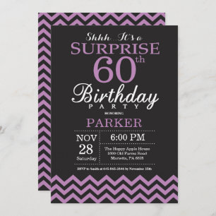 Surprise 60e anniversaire Invitation noir et viole