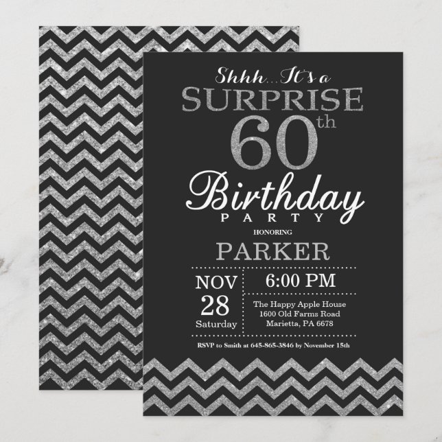 Surprise 60e anniversaire Invitation Parties scint (Devant / Derrière)