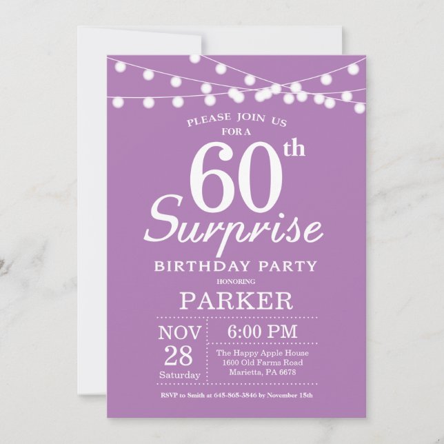 Surprise 60e anniversaire Invitation Purple Lavend (Devant)