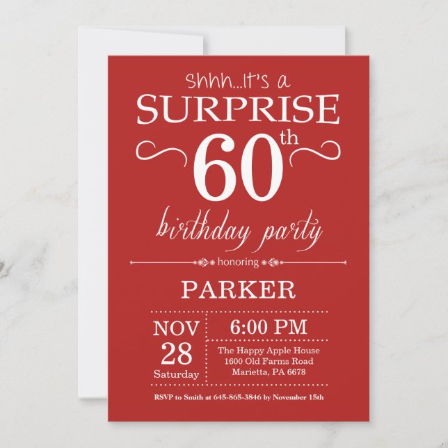 Surprise 60e anniversaire Invitation Rouge (Devant)