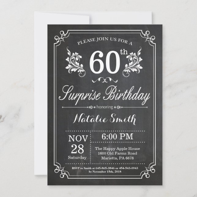 Surprise 60e anniversaire Invitation Tableau de bo (Devant)