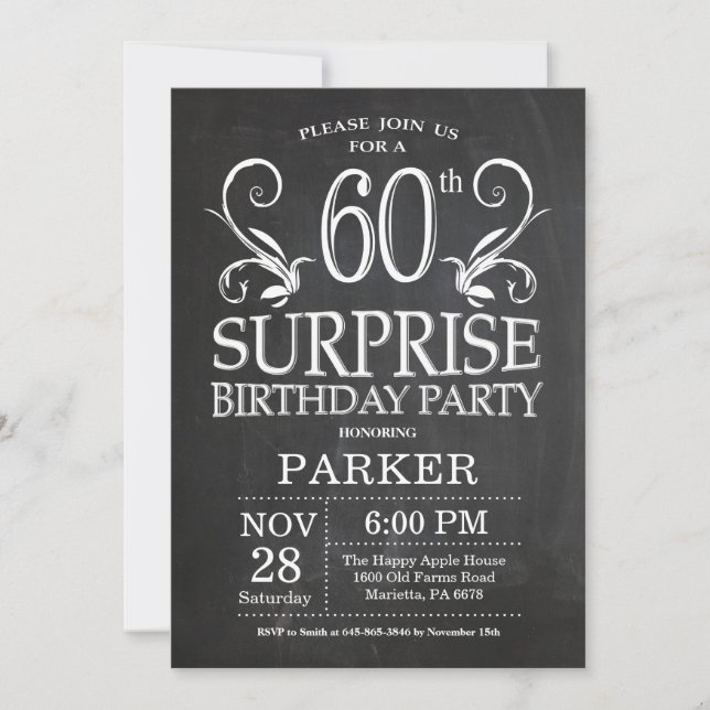 Surprise 60e anniversaire Invitation Tableau de bo (Devant)