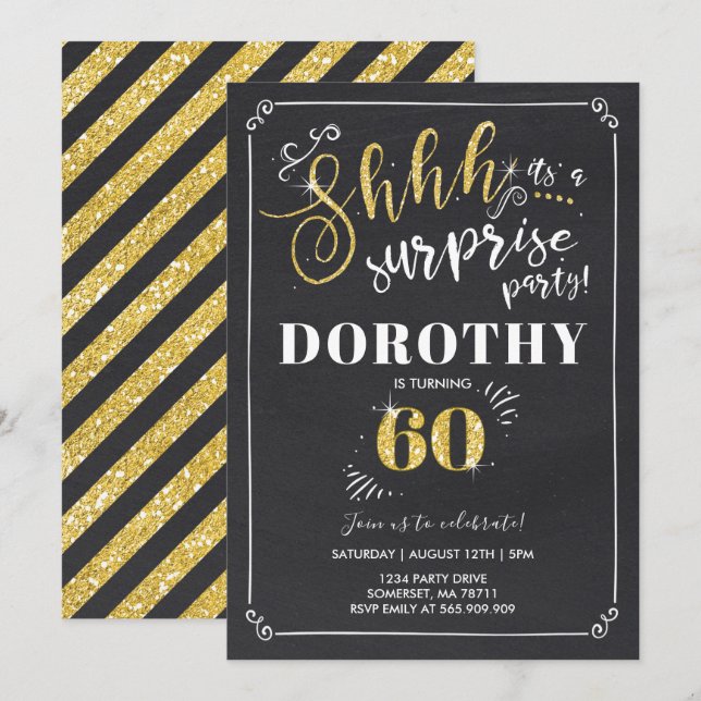 Surprise 60e anniversaire Invitation Vintage Surpr (Devant / Derrière)