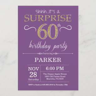 Surprise 60e anniversaire Invitation violet et or