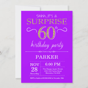Surprise 60e anniversaire Invitation violet et or
