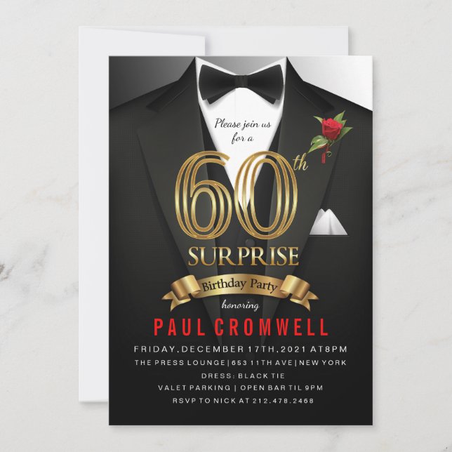 Surprise 60e anniversaire Tuxedo Invitation (Devant)
