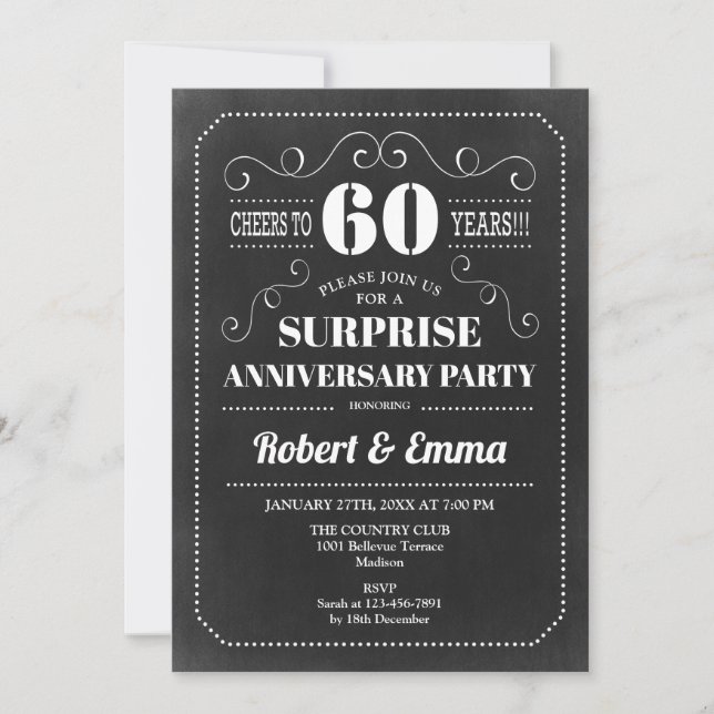 Surprise 60th Anniversary Party - Chalkboard Invitation (Front)