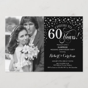 Surprise 60th Anniversary with Photo Black Silver Invitation