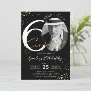 Surprise 60th Birthday Black Gold Photo Invitation