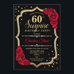 Surprise 60th Birthday - Black Gold Red Invitation<br><div class="desc">Surprise 60th Birthday Invitation.
Feminine black,  red design with faux glitter gold. Features red roses,  script font and confetti. Perfect for an elegant birthday party. Can be personalized to show any age. Message me if you need further customization.</div>