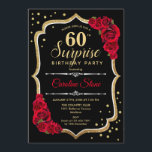 Surprise 60th Birthday - Black Gold Red Invitation<br><div class="desc">Surprise 60th Birthday Invitation.
Feminine black,  red design with faux glitter gold. Features red roses,  script font and confetti. Perfect for an elegant birthday party. Can be personalized to show any age. Message me if you need further customization.</div>