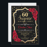 Surprise 60th Birthday Black Gold Red Invitation<br><div class="desc">Surprise 60th Birthday Invitation. Feminine black,  red design with faux glitter gold. Features red roses,  script font and confetti. Perfect for an elegant birthday party. Can be personalized to show any age. Message me if you need further customization.</div>