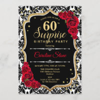 Surprise 60th Birthday - Black Gold Red Invitation
