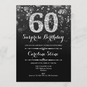 Surprise 60th Birthday - Black Silver Invitation