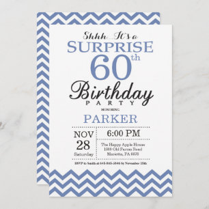 Surprise 60th Birthday Blue Chevron Invitation