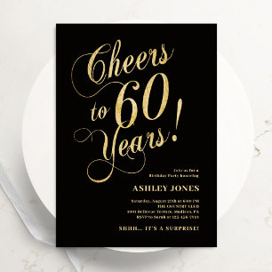Surprise 60th Birthday Elegant Gold Black Invitation