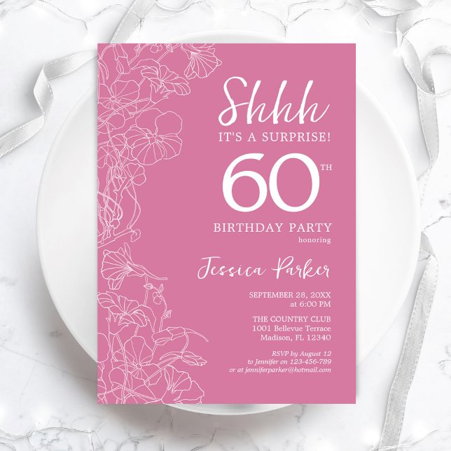 Surprise 60th Birthday - Floral Pink Invitation (Creator Uploaded)