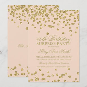 Surprise 60th Birthday Gold Glitter Confetti Blush Invitation