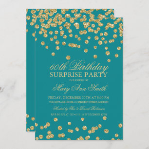 Surprise 60th Birthday Gold Glitter Confetti Teal Invitation
