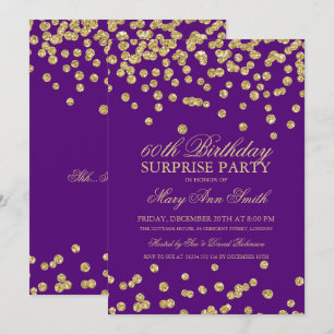 Surprise 60th Birthday Gold Glitter Purple Invitation