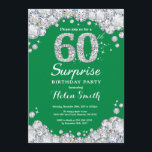 Surprise 60th Birthday Green and Silver Diamond Invitation<br><div class="desc">Surprise 60th Birthday Invitation. Green and Silver Rhinestone Diamond Red Background. Elegant Birthday Bash invite. Adult Birthday. Women Birthday. Men Birthday. For further customization,  please click the "Customize it" button and use our design tool to modify this template.</div>