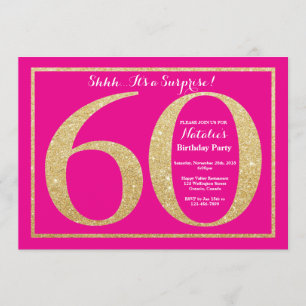 Surprise 60th Birthday Hot Pink and Gold Glitter Invitation