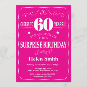 Surprise 60th Birthday Hot Pink and White Invitation