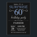 Surprise 60th Birthday Invitation Black and Blue<br><div class="desc">Surprise 60th Birthday Invitation with Black and Blue Glitter Background. Chalkboard. Adult Birthday. Men or Women Bday Invite. Any age. For further customization,  please click the "Customize it" button and use our design tool to modify this template.</div>