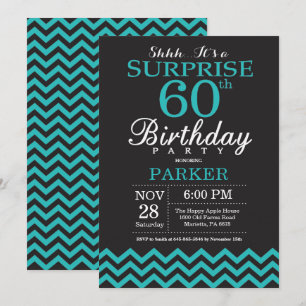 Surprise 60th Birthday Invitation Black and Teal