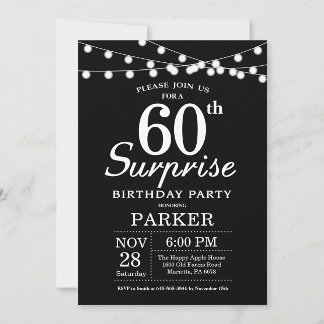 Surprise 60th Birthday Invitation Black and White (Front)