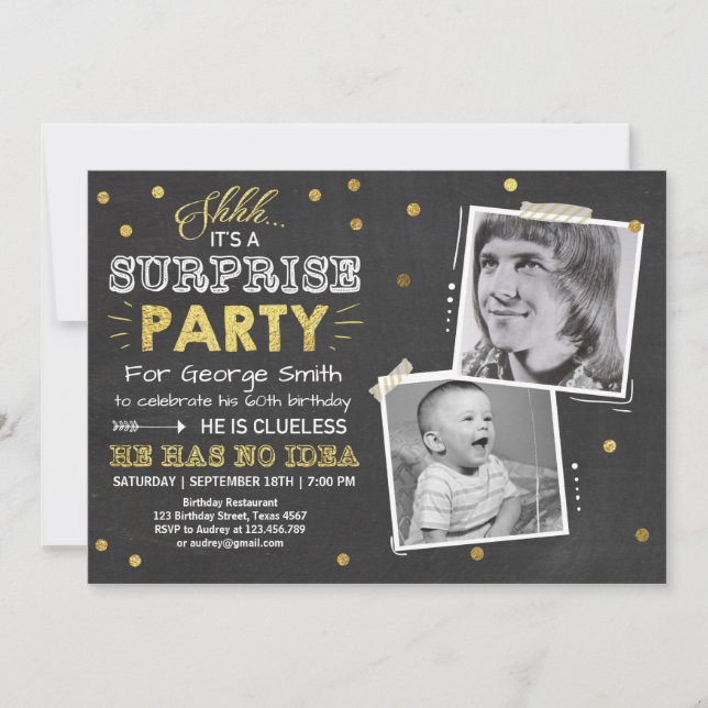 Surprise 60th birthday invitation Chalkboard Man (Front)